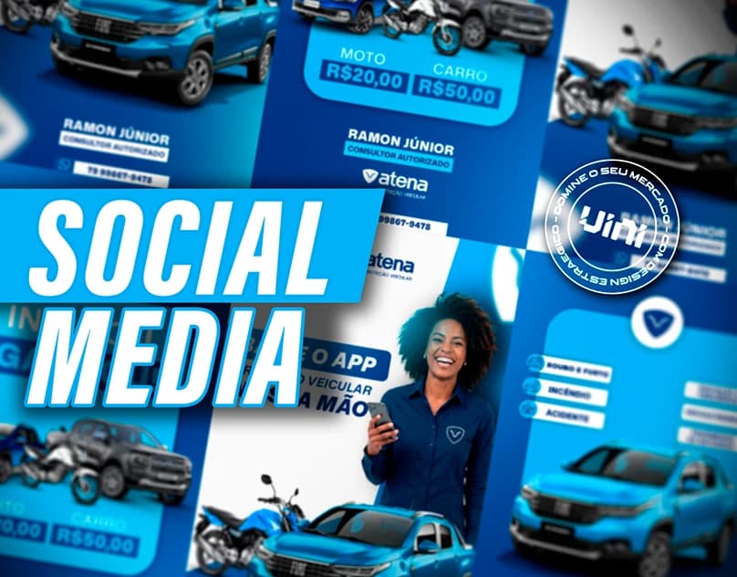 Atena Proteção Veicular — Peças de campanha e comunicação para redes sociais.