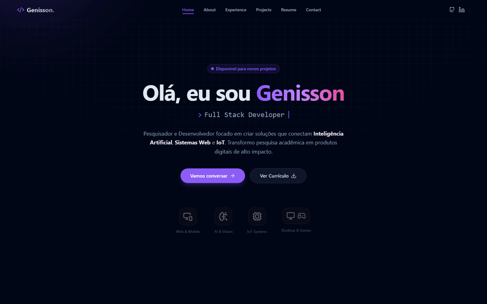 Página do projeto Genisson Dev